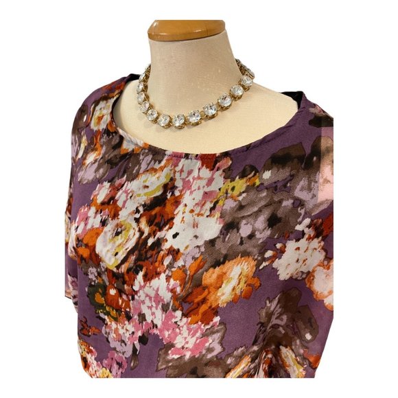 CYNTHIA ROWLEY Floral Blouse Size Med Flowy Big Sleeves Ruffle Hem Lined - Picture 3 of 16